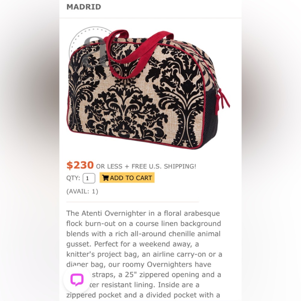 Atenti Overnighter Floral and Zebra Arabesque Carpet Bagger Bag - Picture 14 of 14